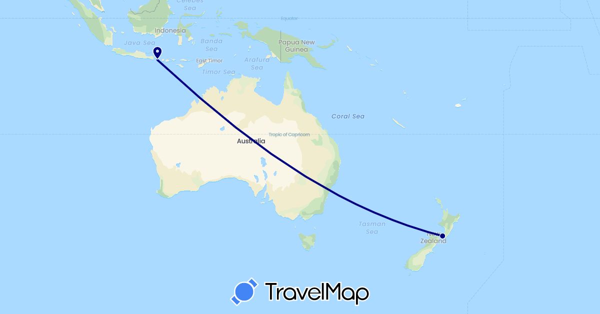 TravelMap itinerary: driving in Indonesia, New Zealand (Asia, Oceania)